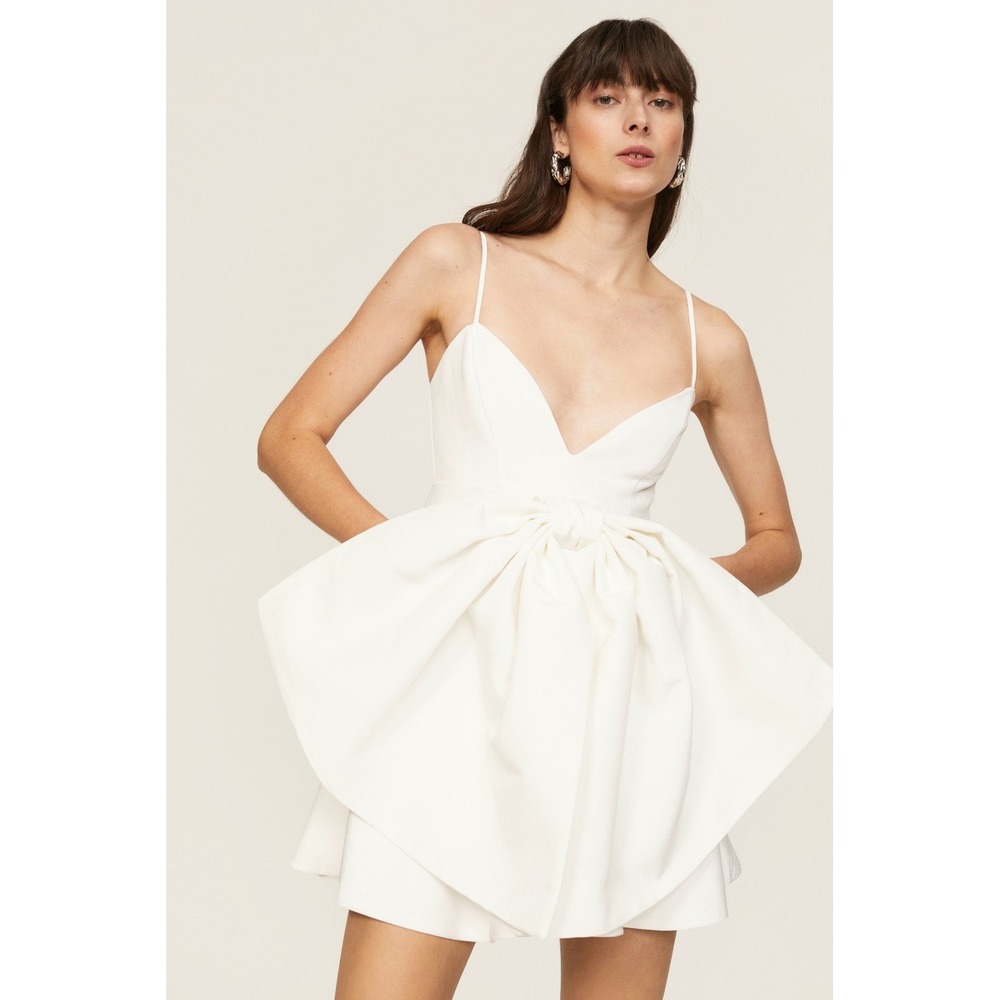 Bardot annabelle bridal mini dress plunge neckline vegas wedding bachelorette